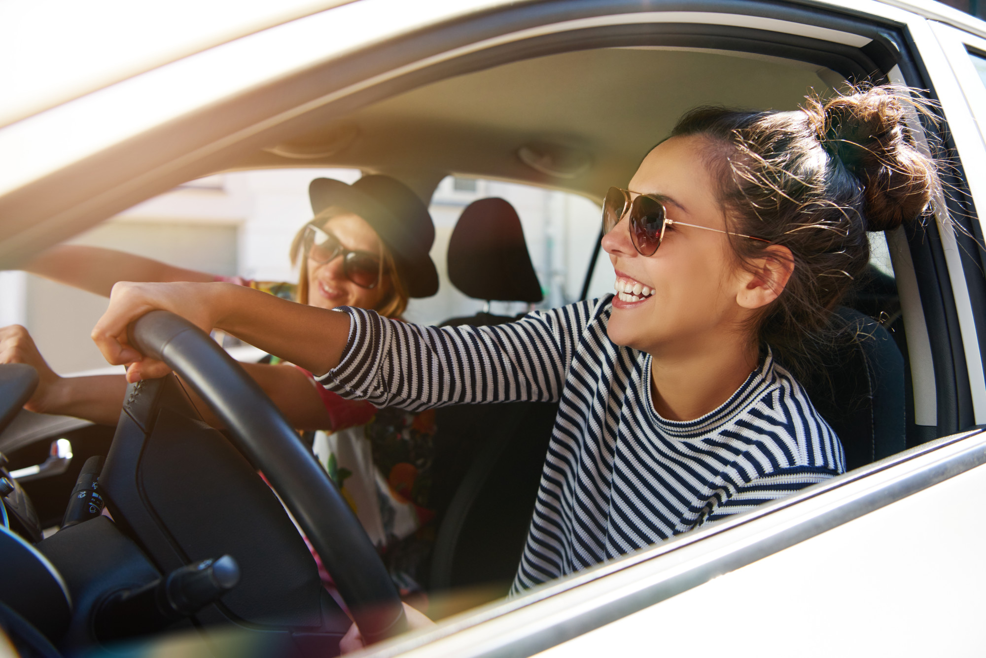 woman driving car